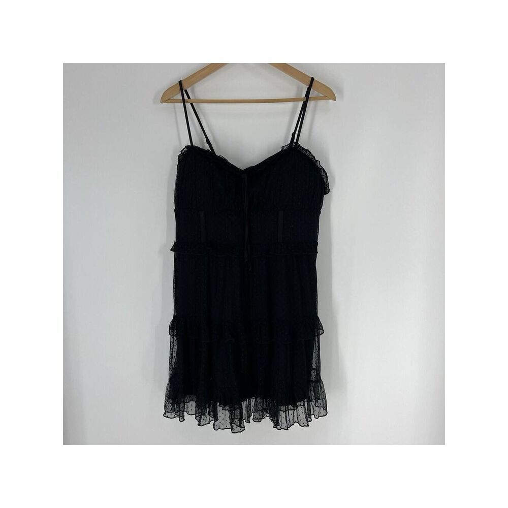 Wild Fable Dress Size XL Women Black Y2K Babydoll Swiss Dot Mesh Whimsigoth Mini
